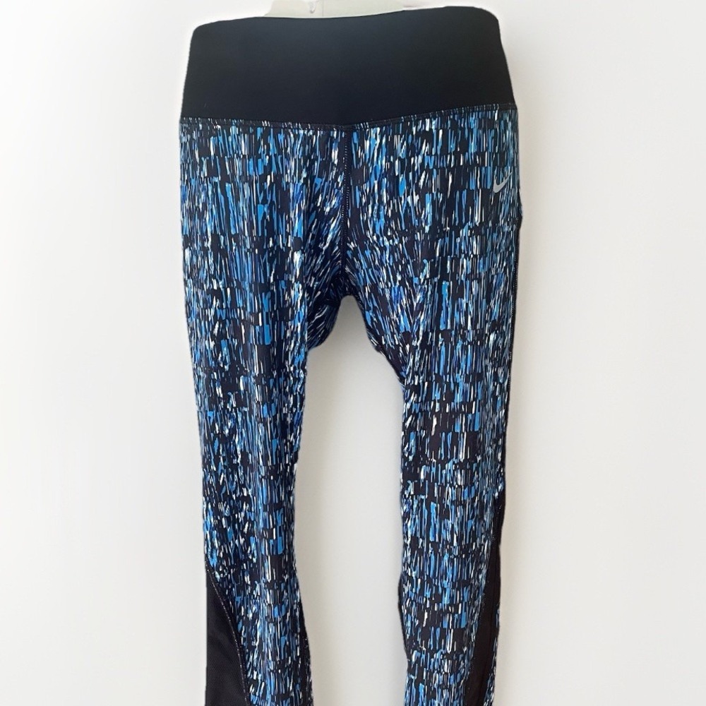Nike Dri-FIT Cropped Leggings Blue Black Graphic Women's Large